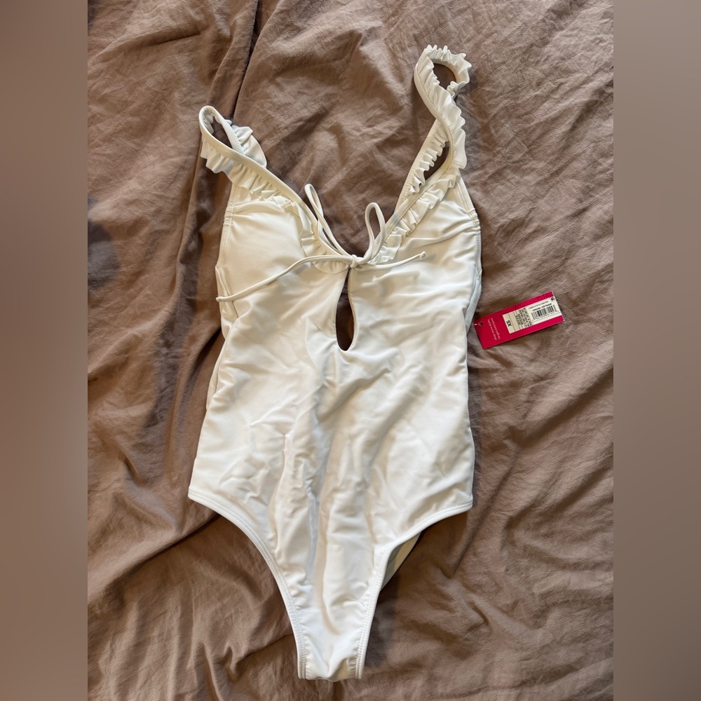 White Ruffled One-Piece Swimsuit XS